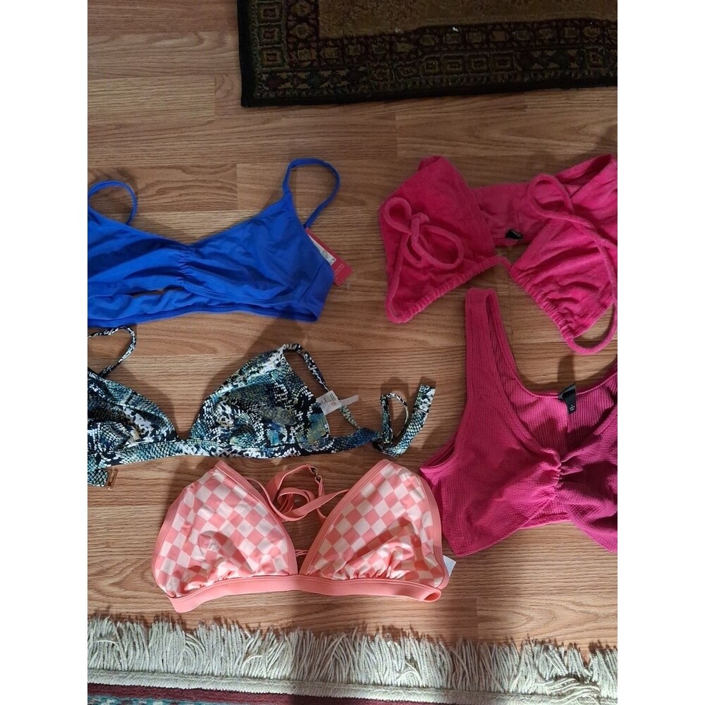 Mixed Bikini Top Lot of 5 - Blue, Hot Pink, Checker Pink, Multicolor (Swi088)